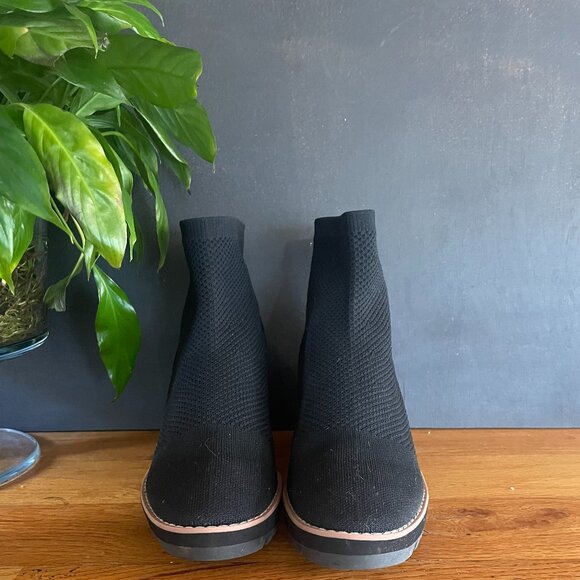 Anne Klein Black Knit Sock Wedge Ankle Boots Women’s 7M | Slip-On Comfort Bootie - Picture 1 of 8
